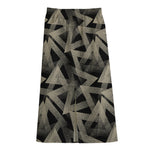Black And Beige Geometric Triangle Print Cotton Front Slit Maxi Skirt
