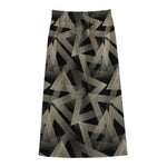 Black And Beige Geometric Triangle Print Cotton Front Slit Maxi Skirt