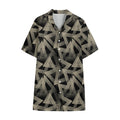 Black And Beige Geometric Triangle Print Cotton Hawaiian Shirt