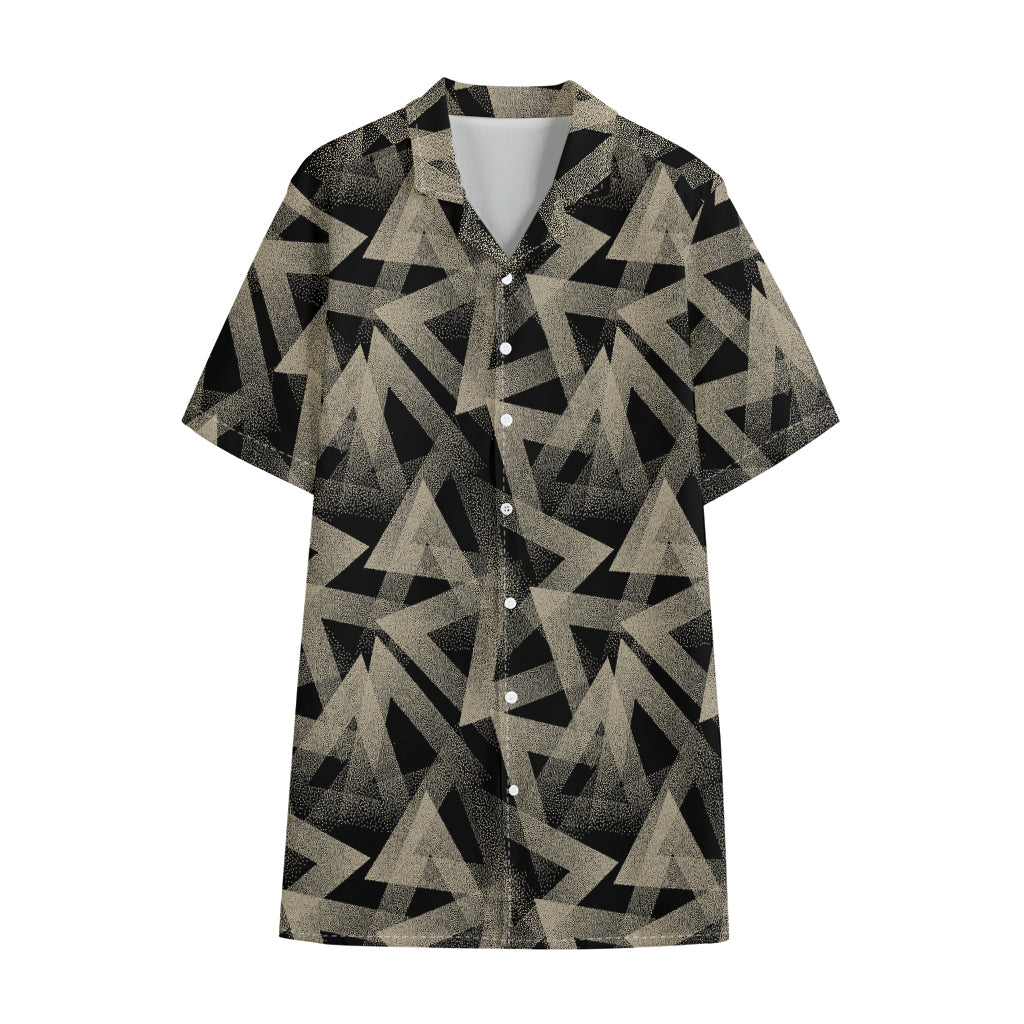 Black And Beige Geometric Triangle Print Cotton Hawaiian Shirt