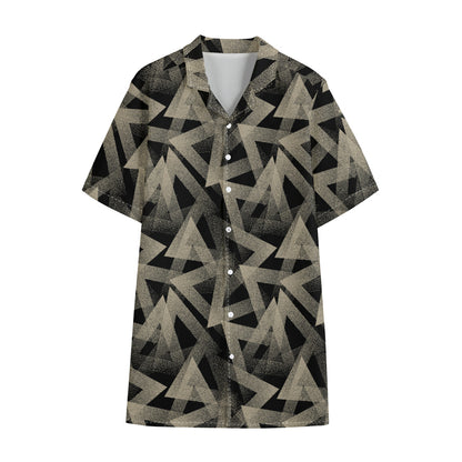 Black And Beige Geometric Triangle Print Cotton Hawaiian Shirt