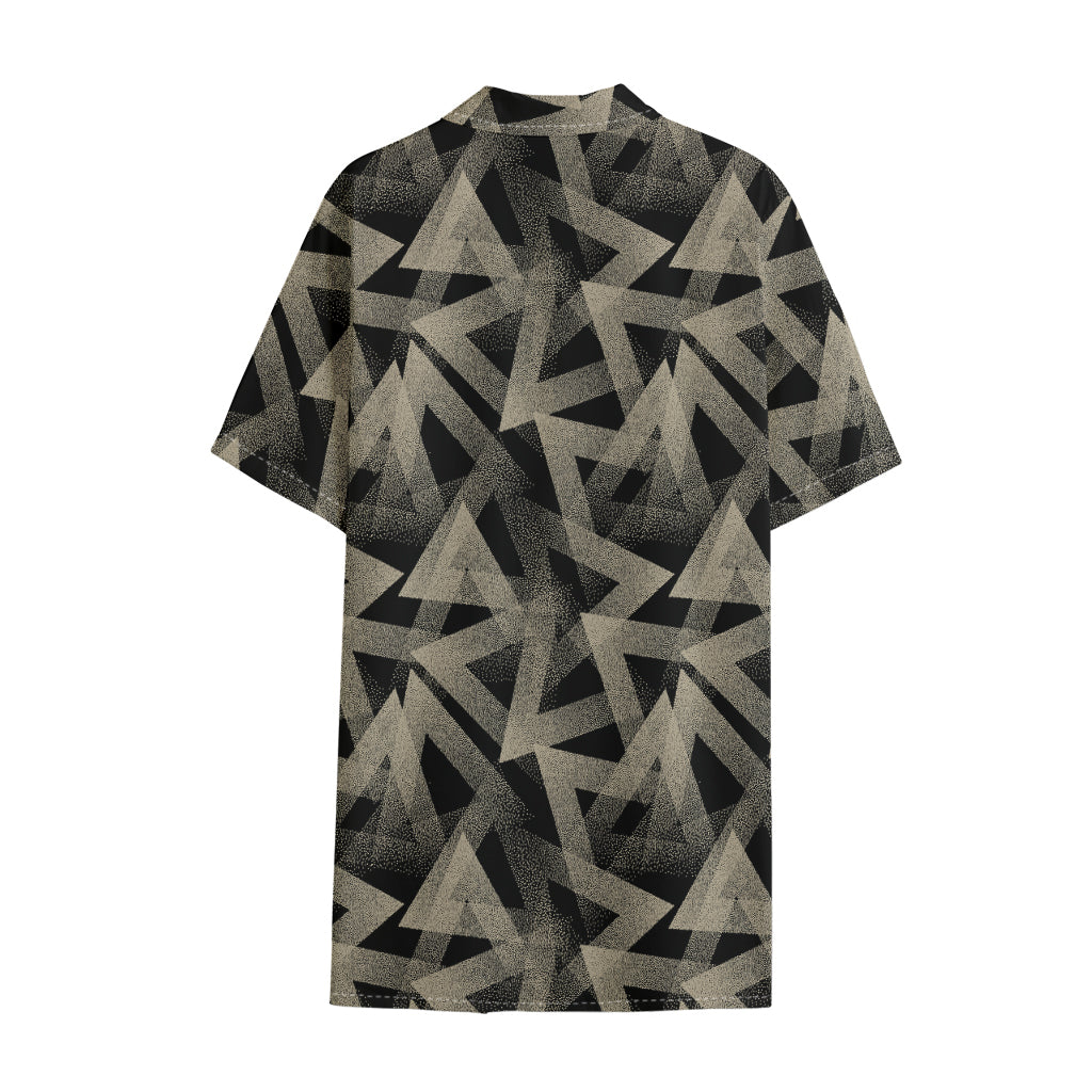 Black And Beige Geometric Triangle Print Cotton Hawaiian Shirt