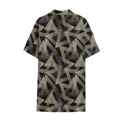 Black And Beige Geometric Triangle Print Cotton Hawaiian Shirt