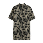 Black And Beige Geometric Triangle Print Cotton Hawaiian Shirt