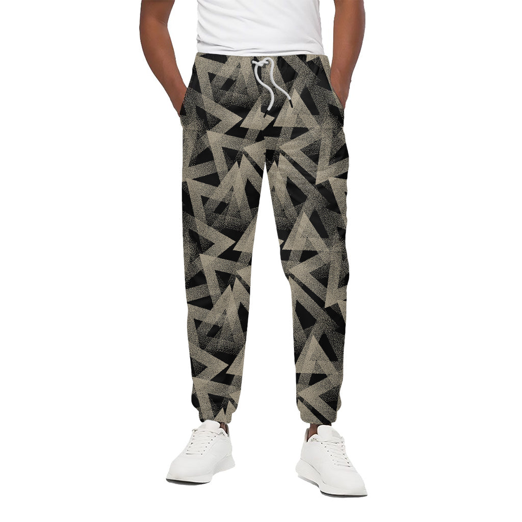 Black And Beige Geometric Triangle Print Cotton Pants