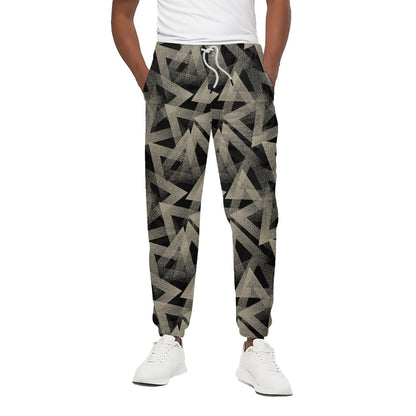 Black And Beige Geometric Triangle Print Cotton Pants