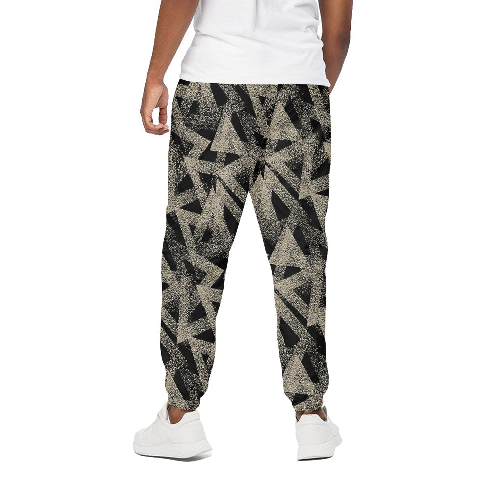 Black And Beige Geometric Triangle Print Cotton Pants