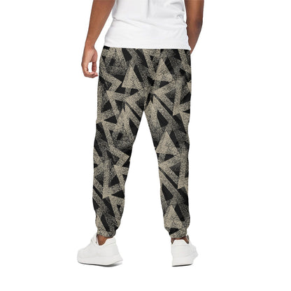 Black And Beige Geometric Triangle Print Cotton Pants