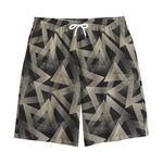 Black And Beige Geometric Triangle Print Cotton Shorts
