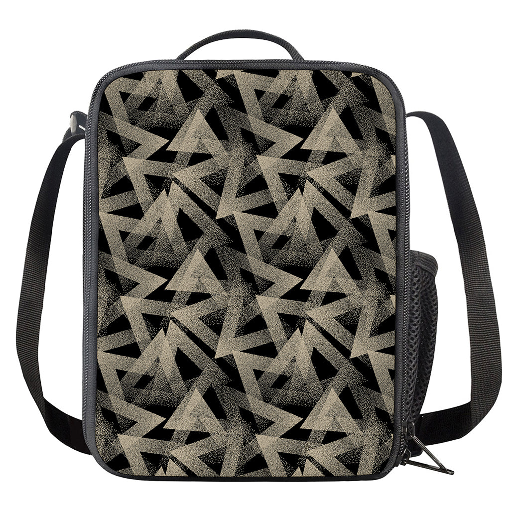 Black And Beige Geometric Triangle Print Crossbody Lunch Bag