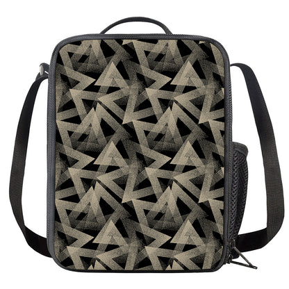 Black And Beige Geometric Triangle Print Crossbody Lunch Bag