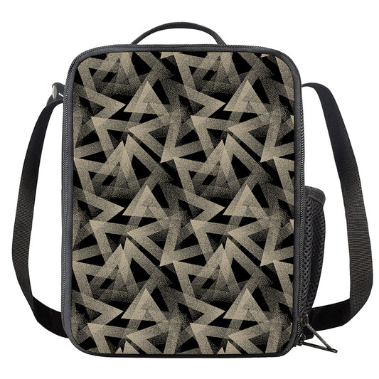Black And Beige Geometric Triangle Print Crossbody Lunch Bag