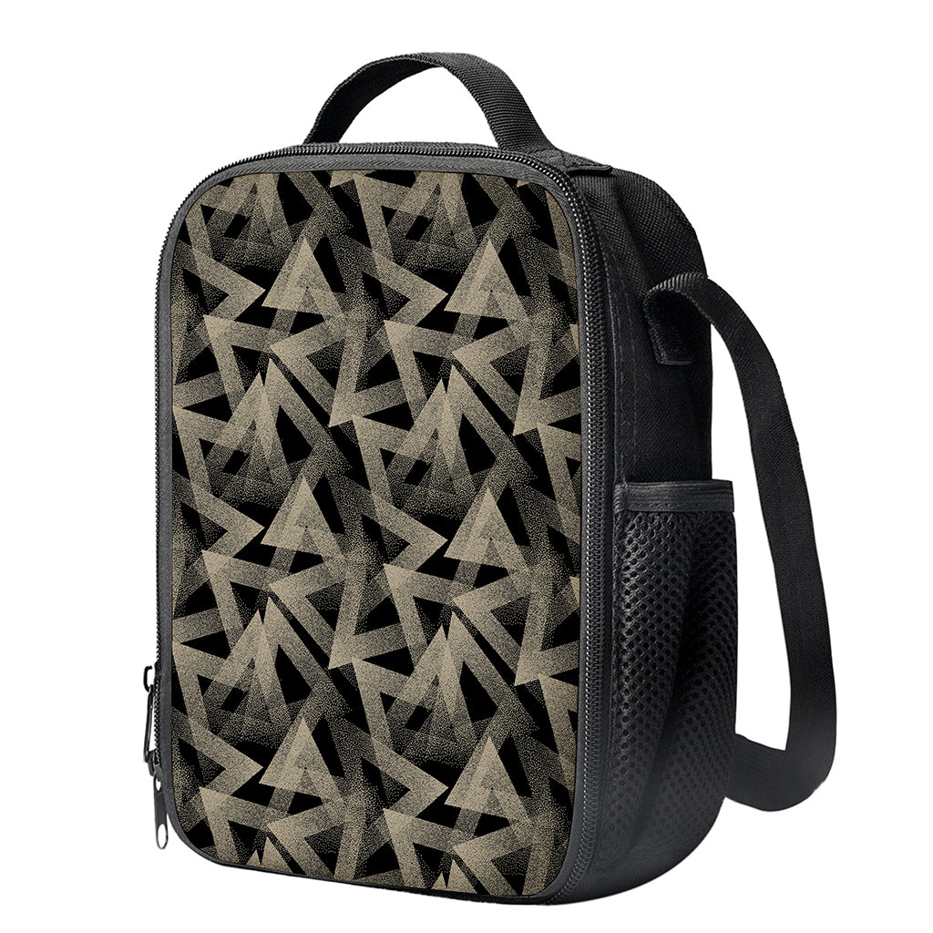 Black And Beige Geometric Triangle Print Crossbody Lunch Bag