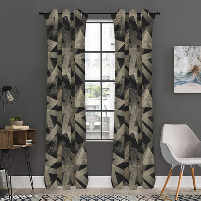 Black And Beige Geometric Triangle Print Curtain