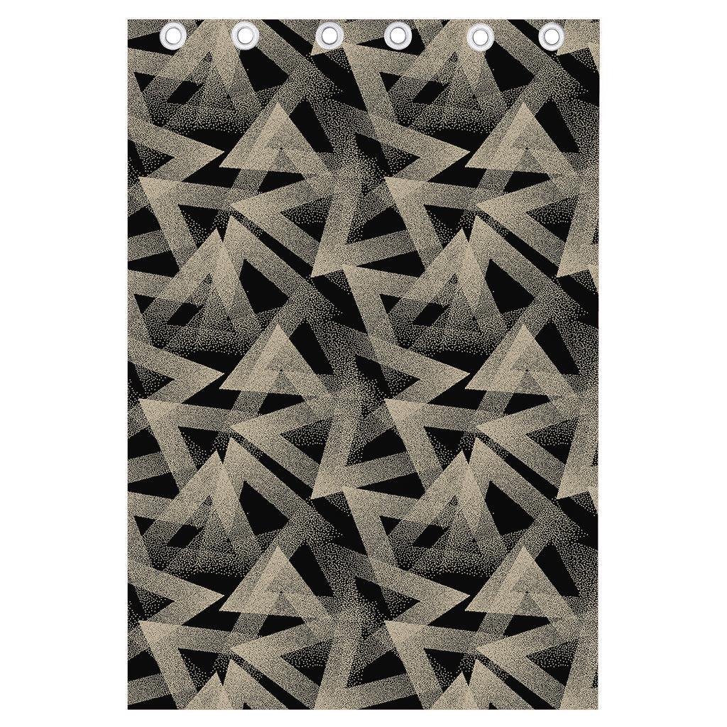 Black And Beige Geometric Triangle Print Curtain
