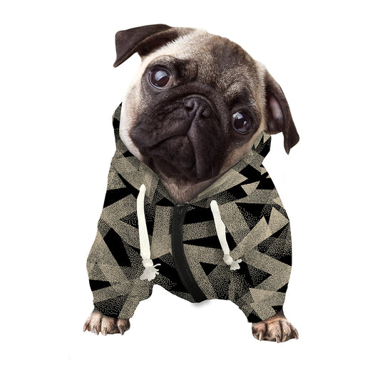 Black And Beige Geometric Triangle Print Dog Zip Up Hoodie