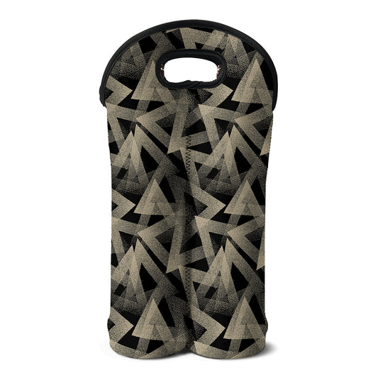 Black And Beige Geometric Triangle Print Double Neoprene Wine Tote