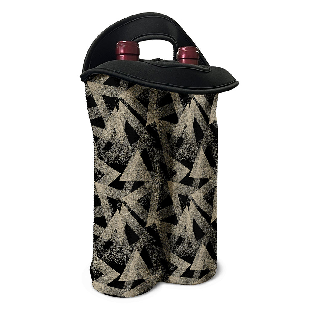 Black And Beige Geometric Triangle Print Double Neoprene Wine Tote
