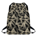 Black And Beige Geometric Triangle Print Drawstring Backpack