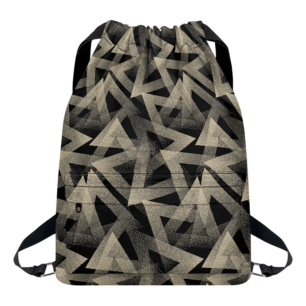 Black And Beige Geometric Triangle Print Drawstring Backpack