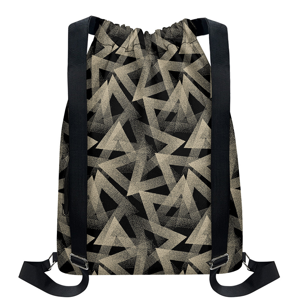 Black And Beige Geometric Triangle Print Drawstring Backpack