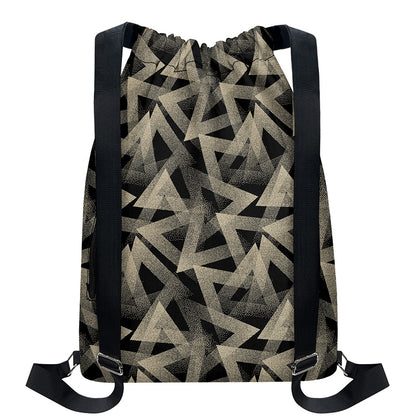 Black And Beige Geometric Triangle Print Drawstring Backpack