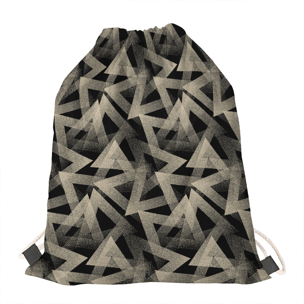 Black And Beige Geometric Triangle Print Drawstring Bag