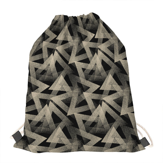 Black And Beige Geometric Triangle Print Drawstring Bag