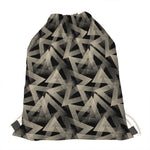 Black And Beige Geometric Triangle Print Drawstring Bag