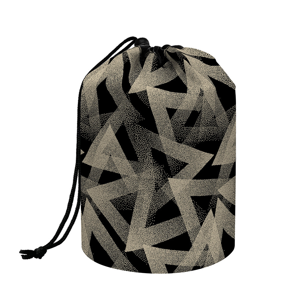 Black And Beige Geometric Triangle Print Drawstring Makeup Bag