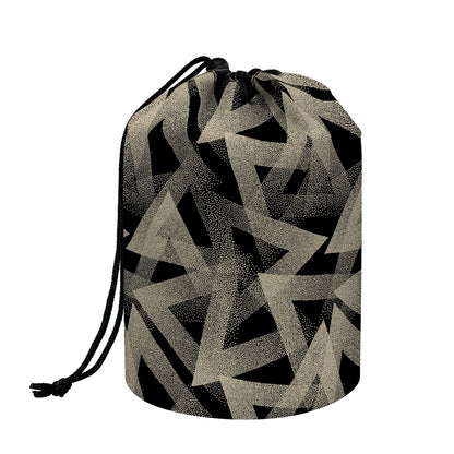 Black And Beige Geometric Triangle Print Drawstring Makeup Bag