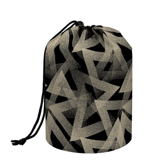 Black And Beige Geometric Triangle Print Drawstring Makeup Bag