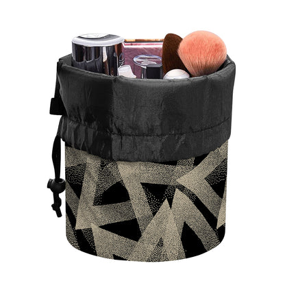 Black And Beige Geometric Triangle Print Drawstring Makeup Bag