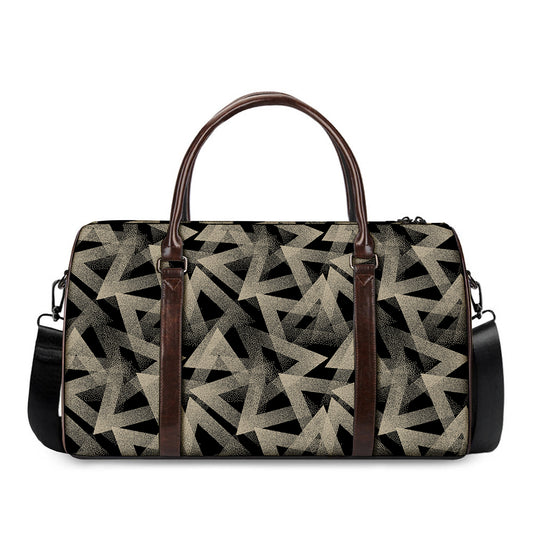 Black And Beige Geometric Triangle Print Duffle Bag