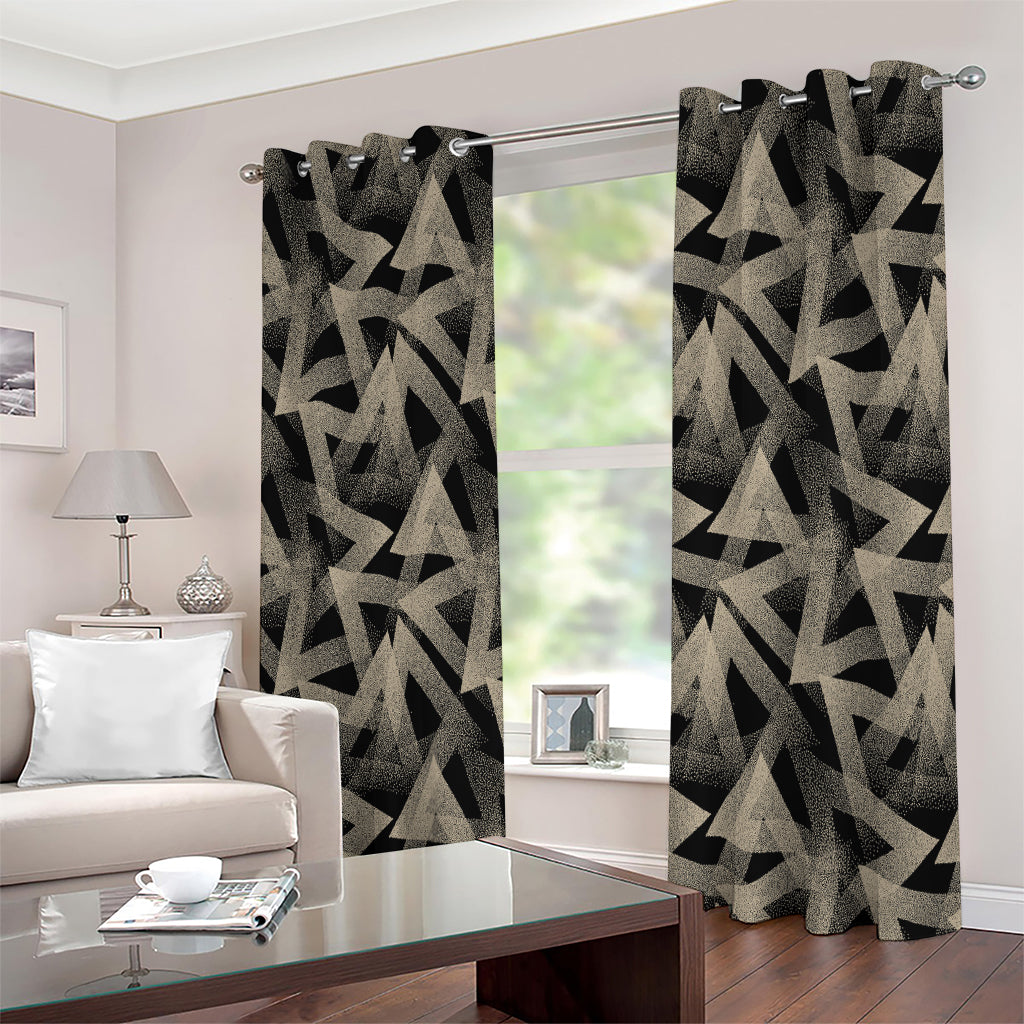 Black And Beige Geometric Triangle Print Extra Wide Grommet Curtains
