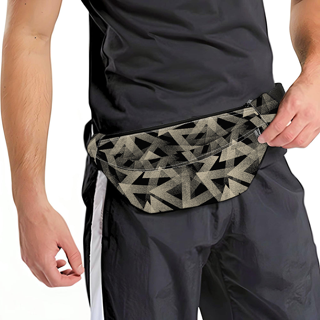 Black And Beige Geometric Triangle Print Fanny Pack