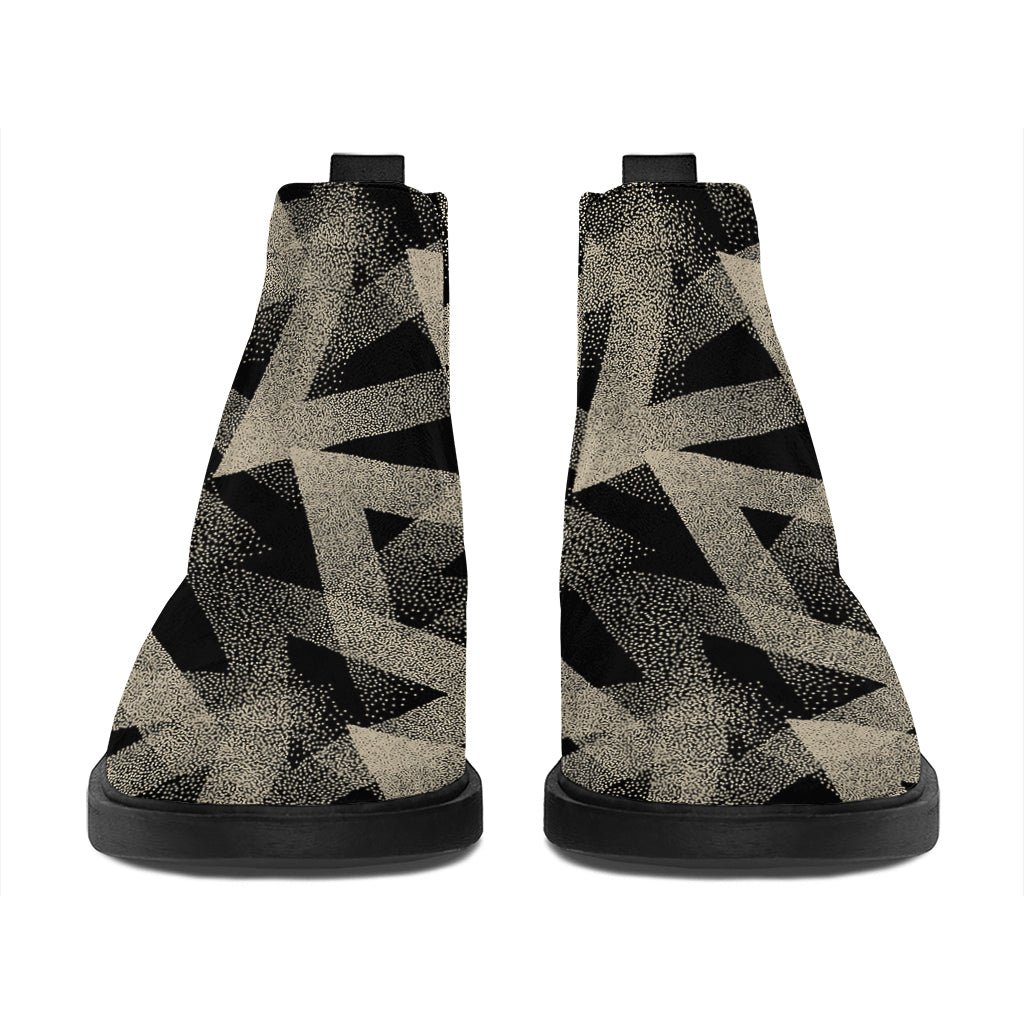 Black And Beige Geometric Triangle Print Flat Ankle Boots
