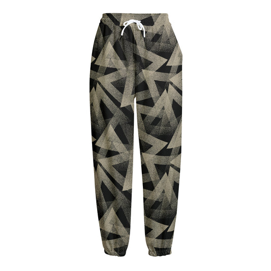 Black And Beige Geometric Triangle Print Fleece Lined Knit Pants