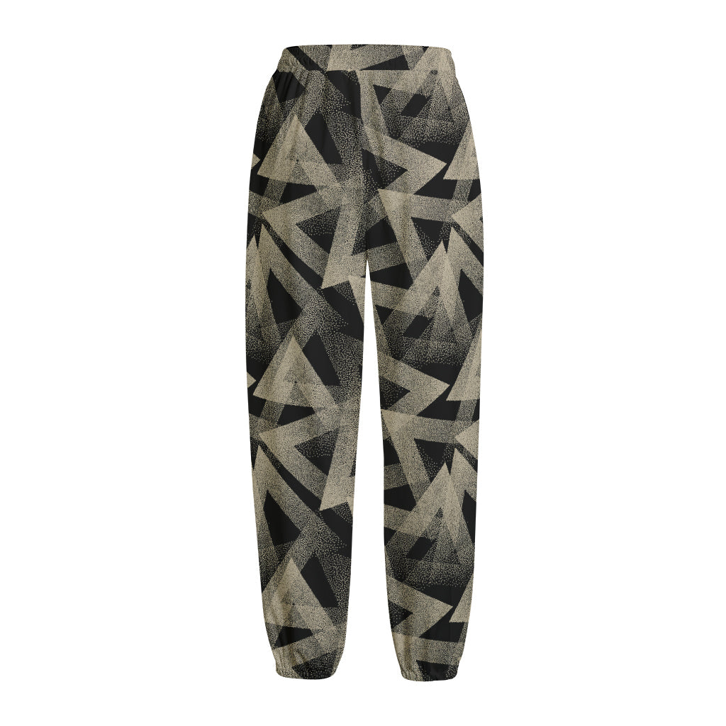 Black And Beige Geometric Triangle Print Fleece Lined Knit Pants