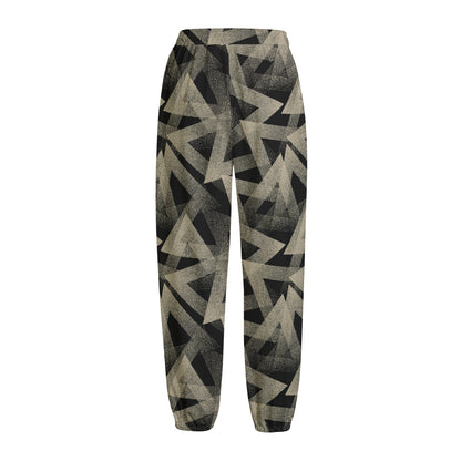 Black And Beige Geometric Triangle Print Fleece Lined Knit Pants