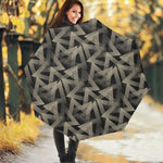 Black And Beige Geometric Triangle Print Foldable Umbrella