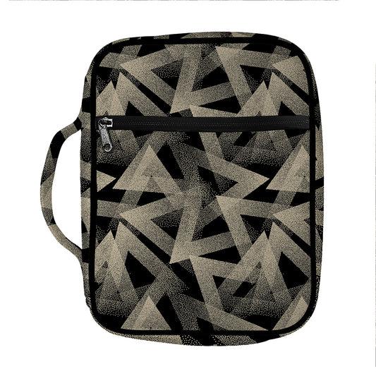 Black And Beige Geometric Triangle Print Front Pocket Bible Bag