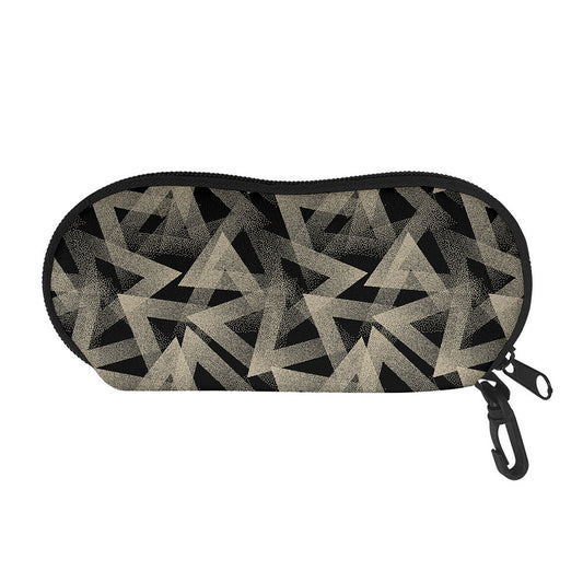 Black And Beige Geometric Triangle Print Glasses Case