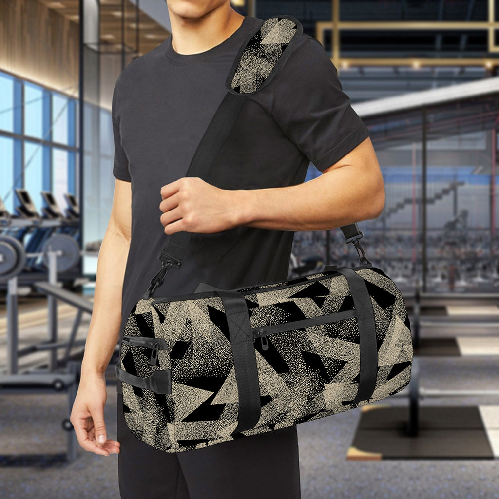 Black And Beige Geometric Triangle Print Gym Bag