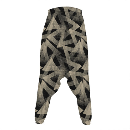 Black And Beige Geometric Triangle Print Hammer Pants