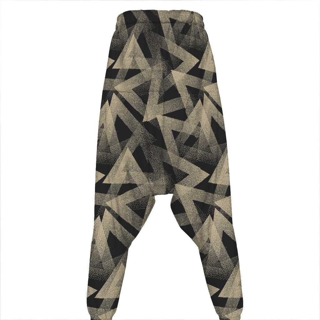 Black And Beige Geometric Triangle Print Hammer Pants