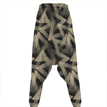 Black And Beige Geometric Triangle Print Hammer Pants