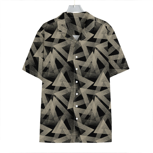Black And Beige Geometric Triangle Print Hawaiian Shirt