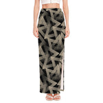 Black And Beige Geometric Triangle Print High Slit Maxi Skirt