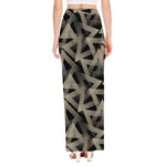 Black And Beige Geometric Triangle Print High Slit Maxi Skirt